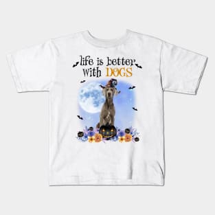 Weimaraner Witch Hat Life Is Better With Dogs Halloween Kids T-Shirt